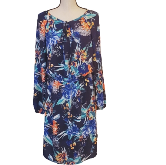 Ava & Viv Navy Multi-Color Floral Long Sleeve Dress, Size 1X - Picture 9 of 16